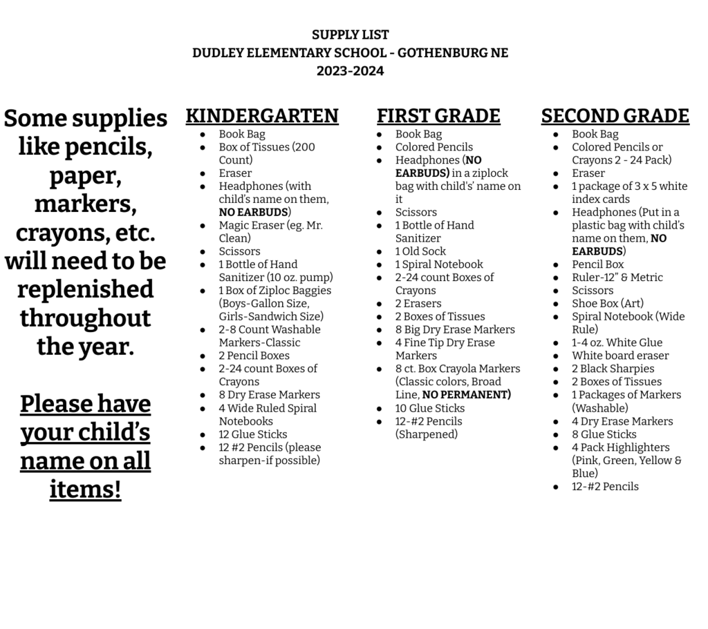 k-2 supplies